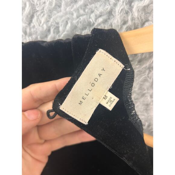 Melloday Black Velvet Long Sleeve Puff Shoulder Mini Dress Women’s M - Picture 4 of 10